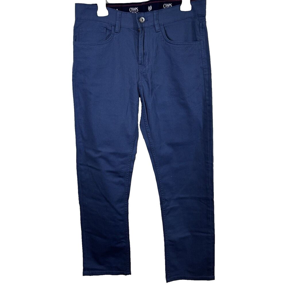 Chaps Men's Blue Chino Pants  31x30 Straight Leg Flat Front Casual Classic Fit